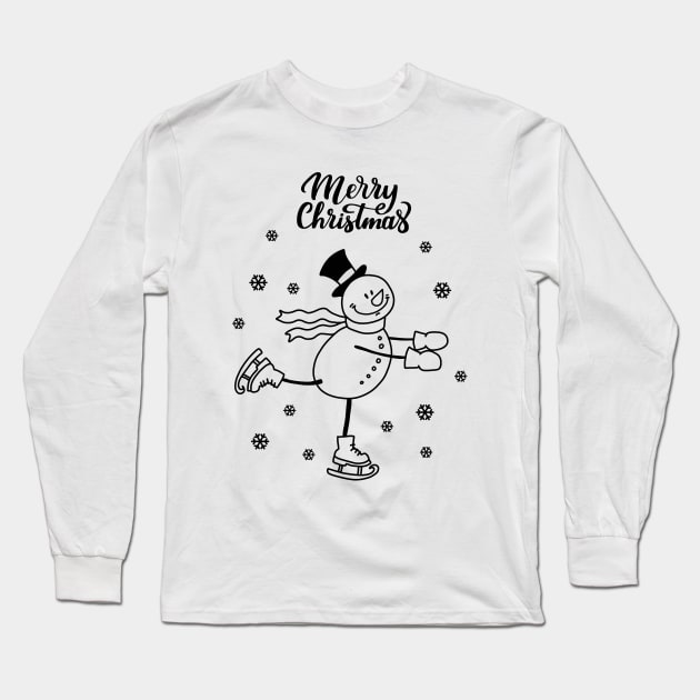 Ice Skating Snowman Long Sleeve T-Shirt by valentinahramov